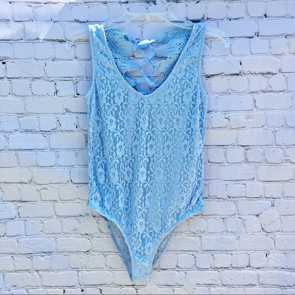 SENSEMILL Blue Floral Lace Ribbon Bodysuit NWT - Picture 4 of 7